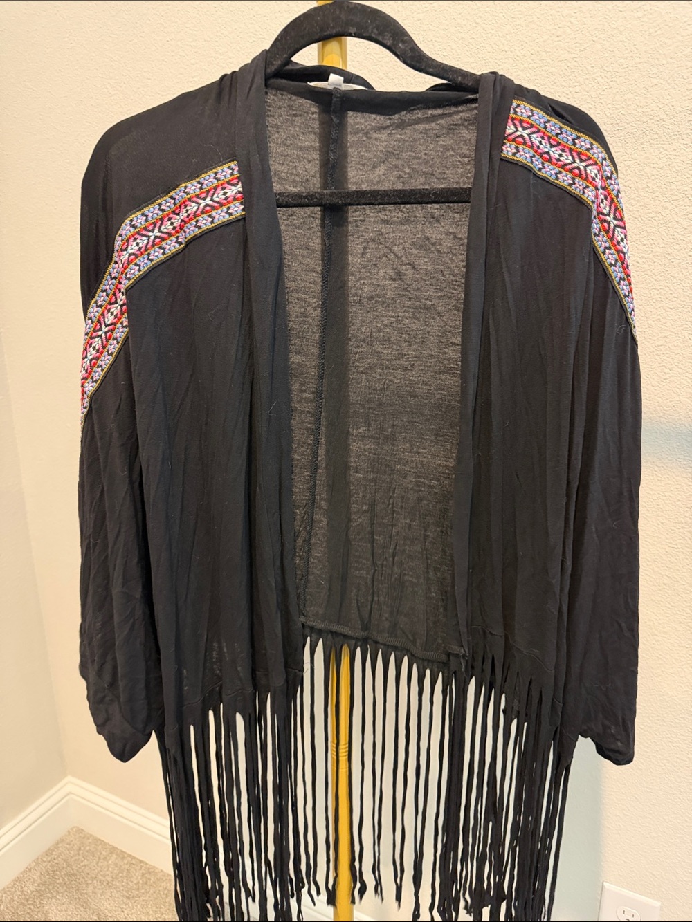Lady’s World Plus Size 2X Black Fringe Kimono Cardigan Boho Festival Cover-Up